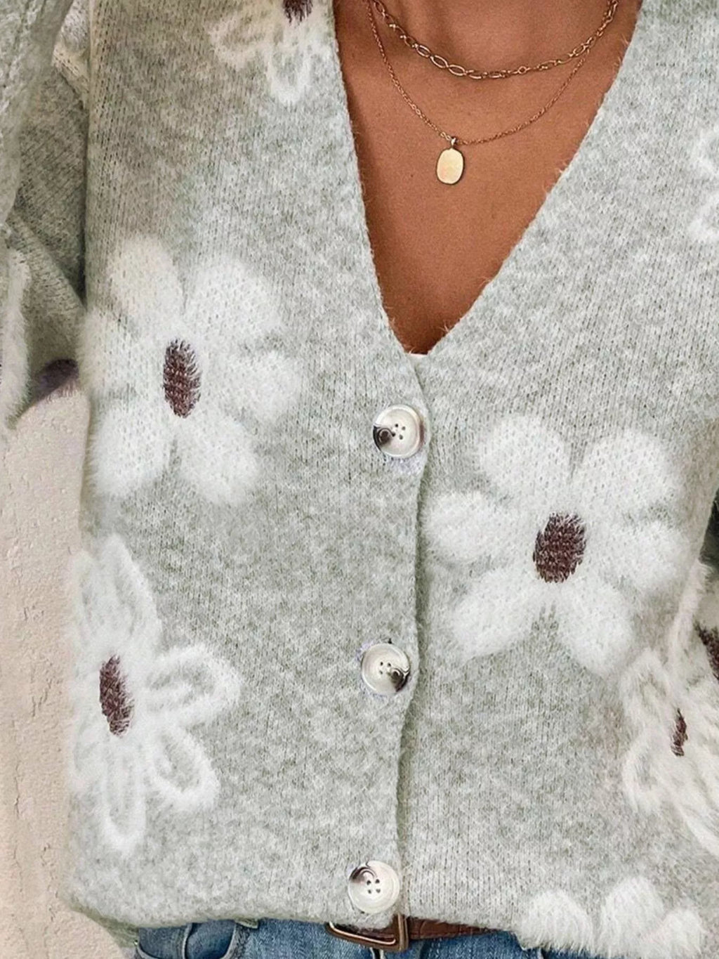 Floral Print Button-up Knit Cardigan (4)