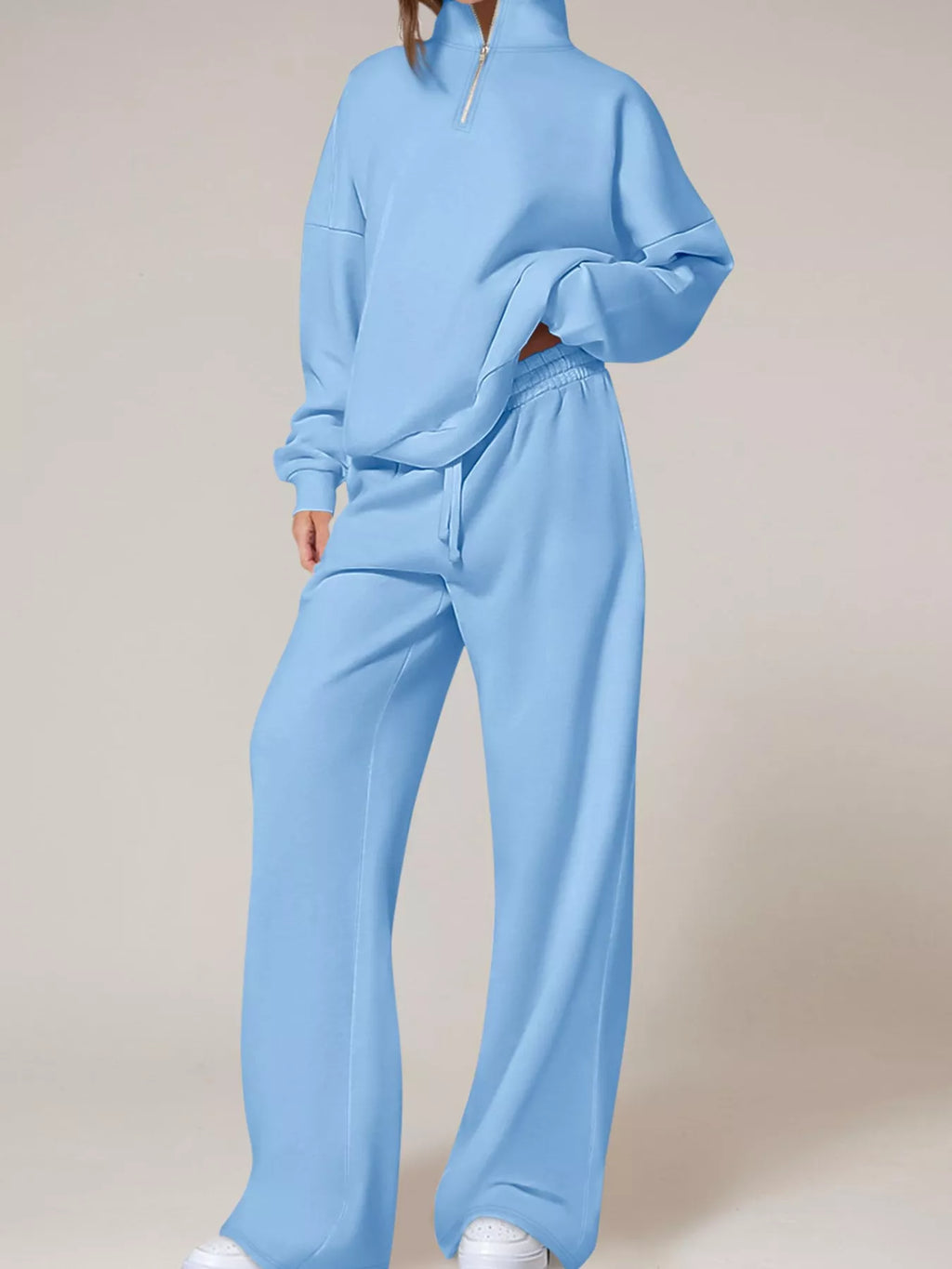 Half-zip Sweatshirt Wide-leg Sweatpants Set (6)