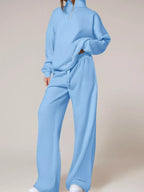 Half-zip Sweatshirt Wide-leg Sweatpants Set (6)