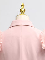 Frill Lapel Collar Top Pleated Skirt Set (10)