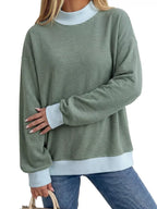 Casual Mock Neck Striped Long Sleeve T-shirt