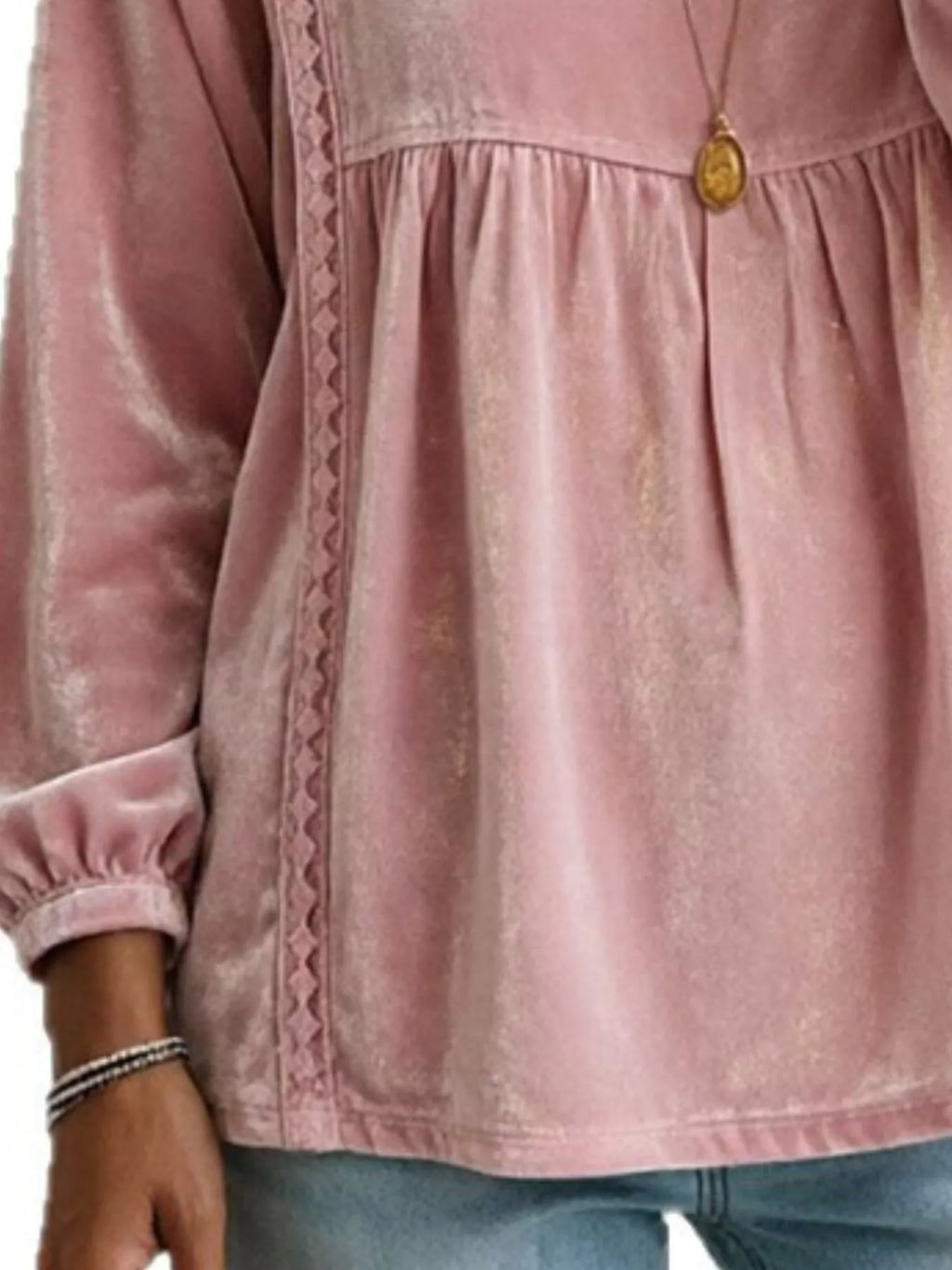 Full Size V-neck Long Sleeve Velvet Blouse Lace Trim Plus (9)