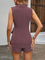 Sleeveless Blazer Shorts Set Tie Waist (31)