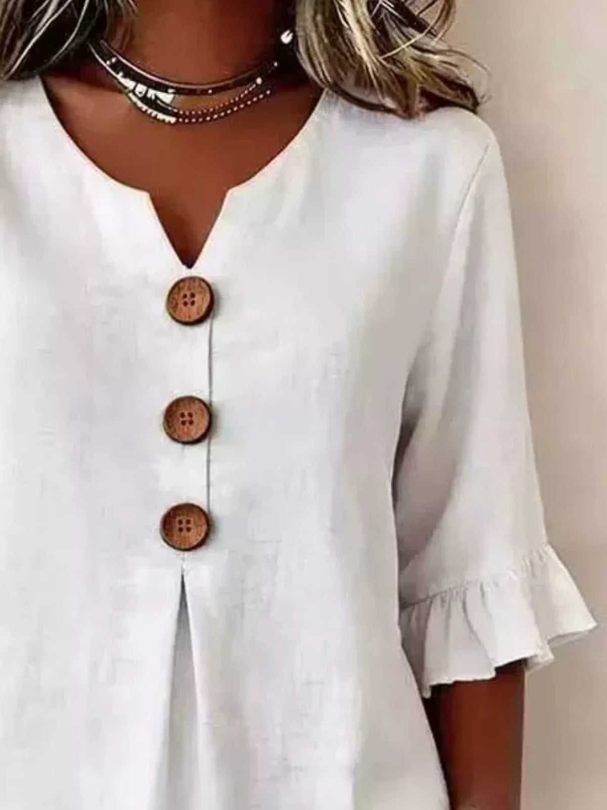 Full Size Casual Ruffle‑sleeve Decor‑button Top Plus (14)