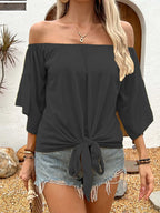 Tied Solid Off-shoulder Blouse (14)