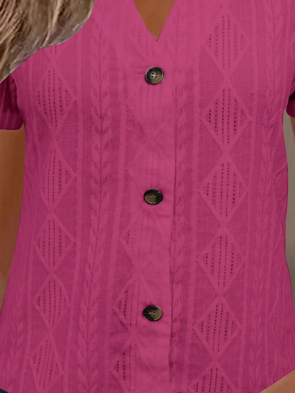Textured Notched Short Sleeve Blouse (12)