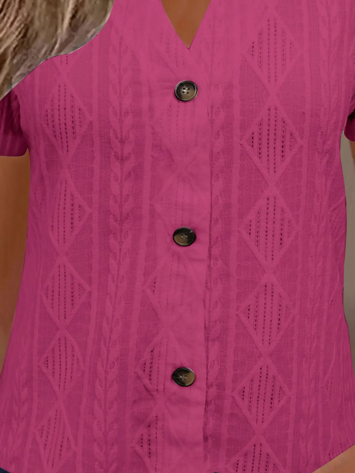 Textured Notched Short Sleeve Blouse (12)