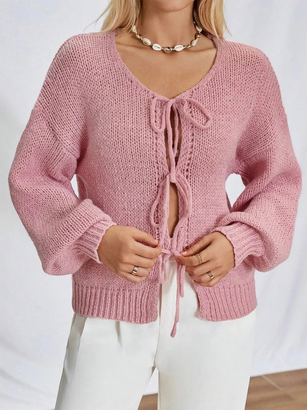 Tied Long Sleeve Dropped Shoulder Cardigan (5)