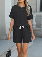 Round Neck Short Sleeve Top Shorts Set (12)