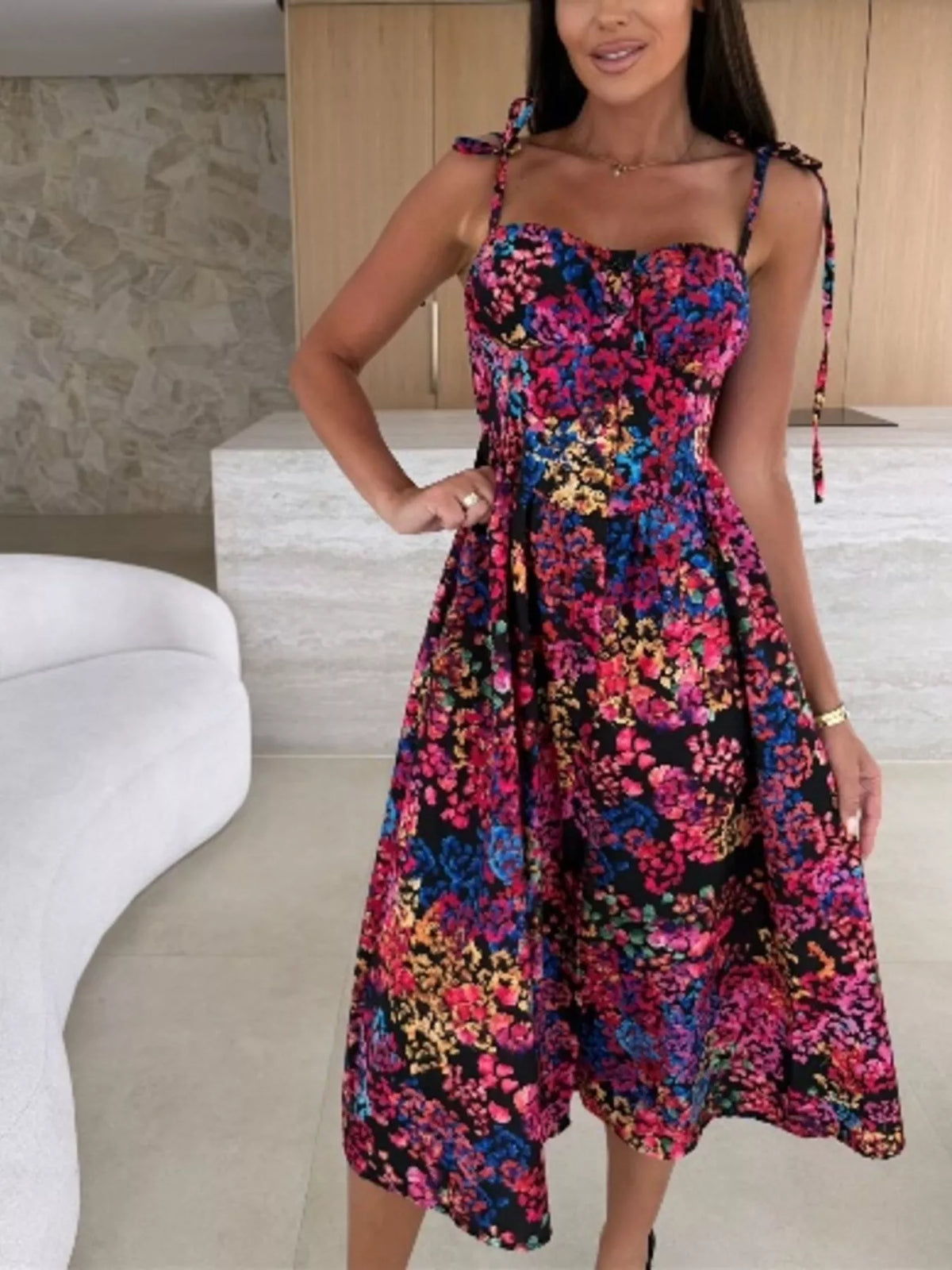 Printed Tie-strap Midi Dress (4)