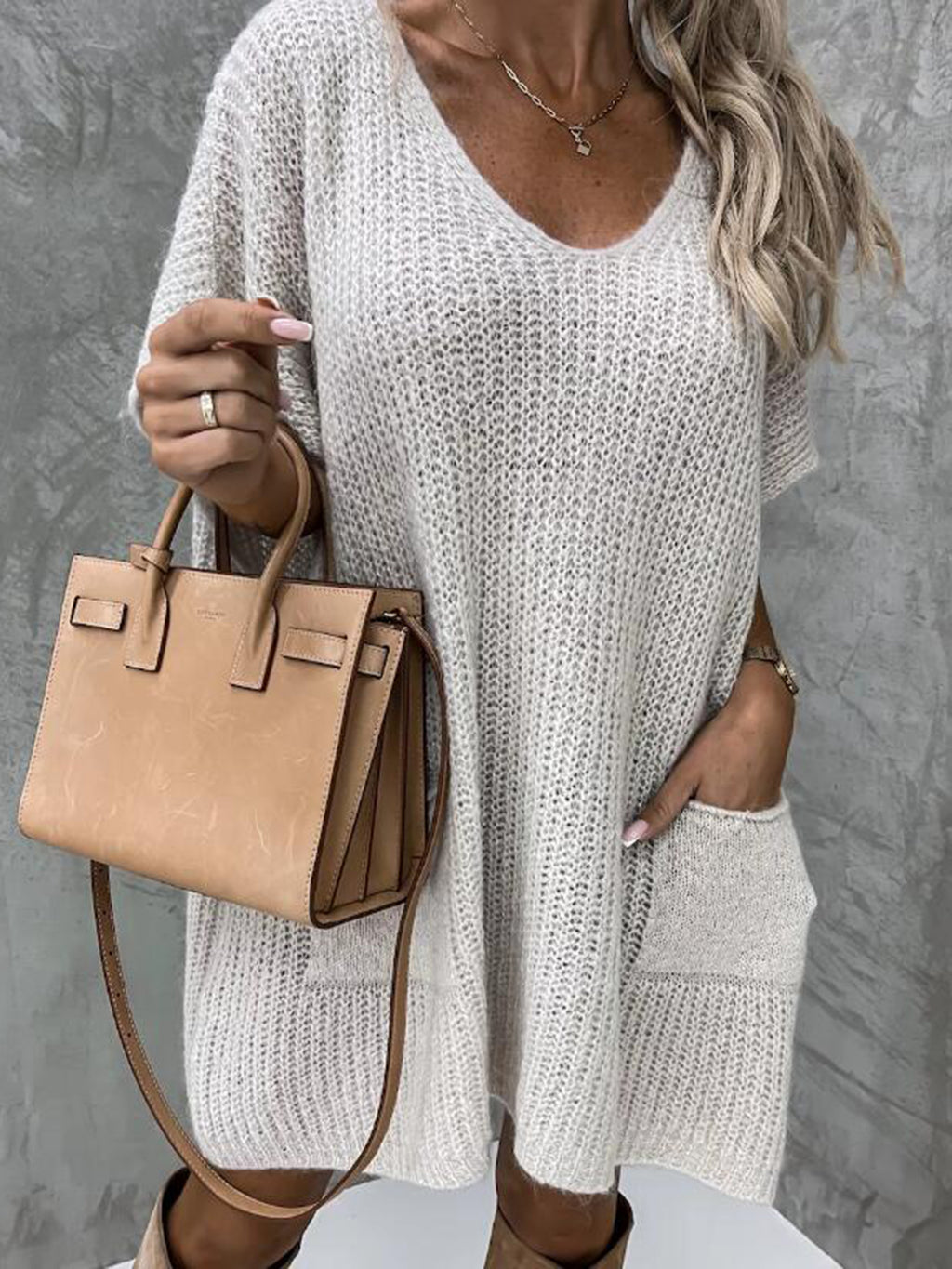 Short Sleeve Sweater Dress Pockets (8)