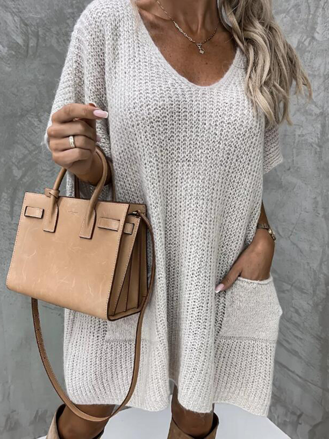Short Sleeve Sweater Dress Pockets (8)