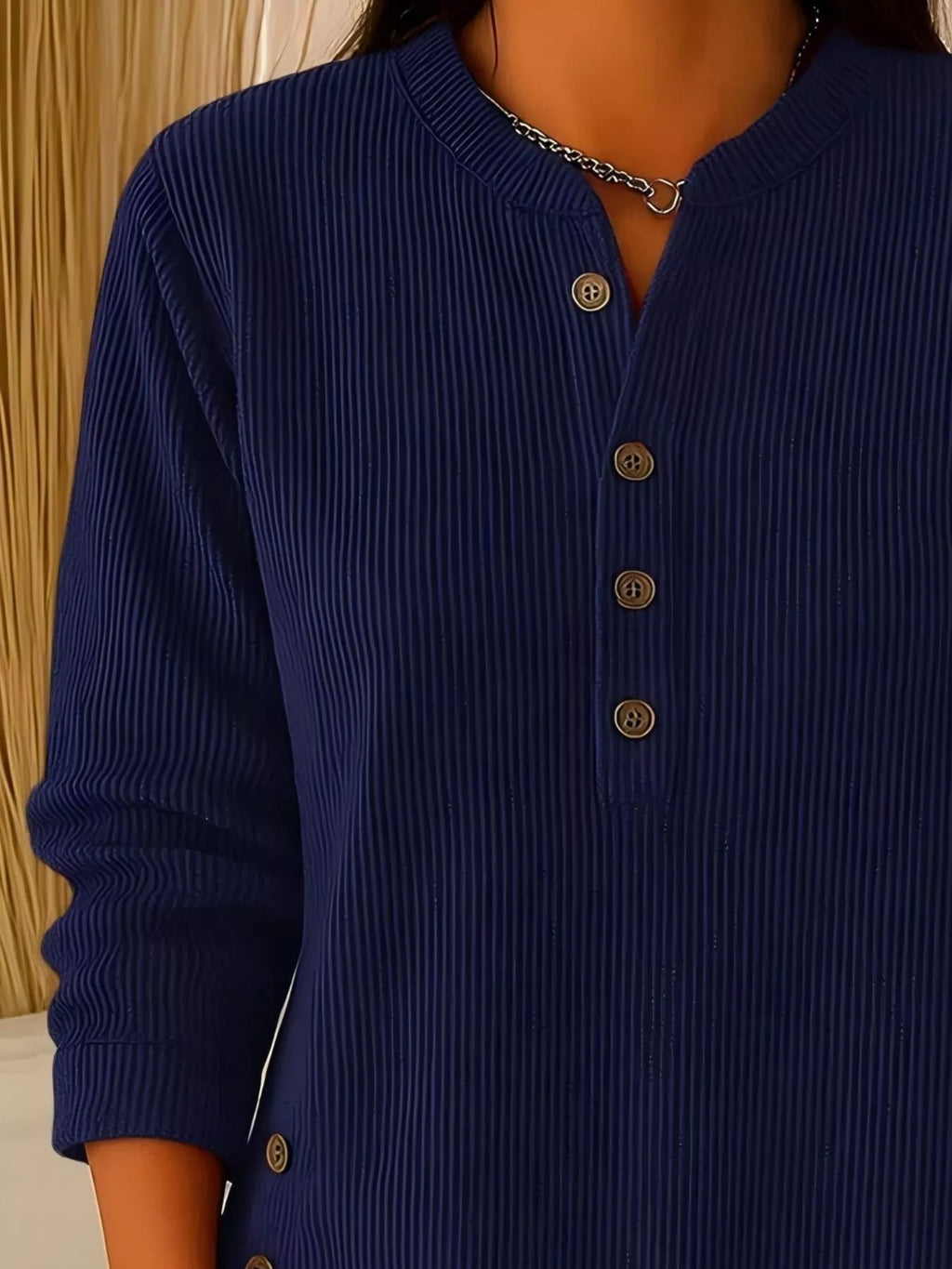 Full Size Ribbed Half Button Henley Top Plus (4)