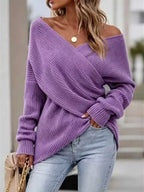 Crisscross Ribbed Knit Long Sleeve Sweater