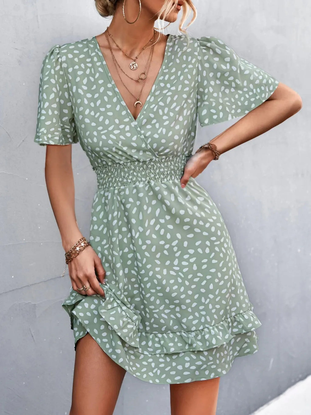 V-neck Flutter Sleeve Mini Dress (13)