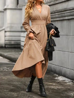 Surplice Long Sleeve Tiered Midi Dress (18)