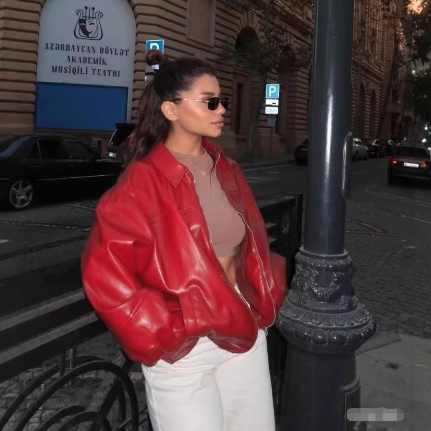 Versatile Faux-leather Bomber Jacket variant CJYD265065611KP|CJYD265065612LO|CJYD265065613MN|CJYD265065614NM|CJYD265065615OL