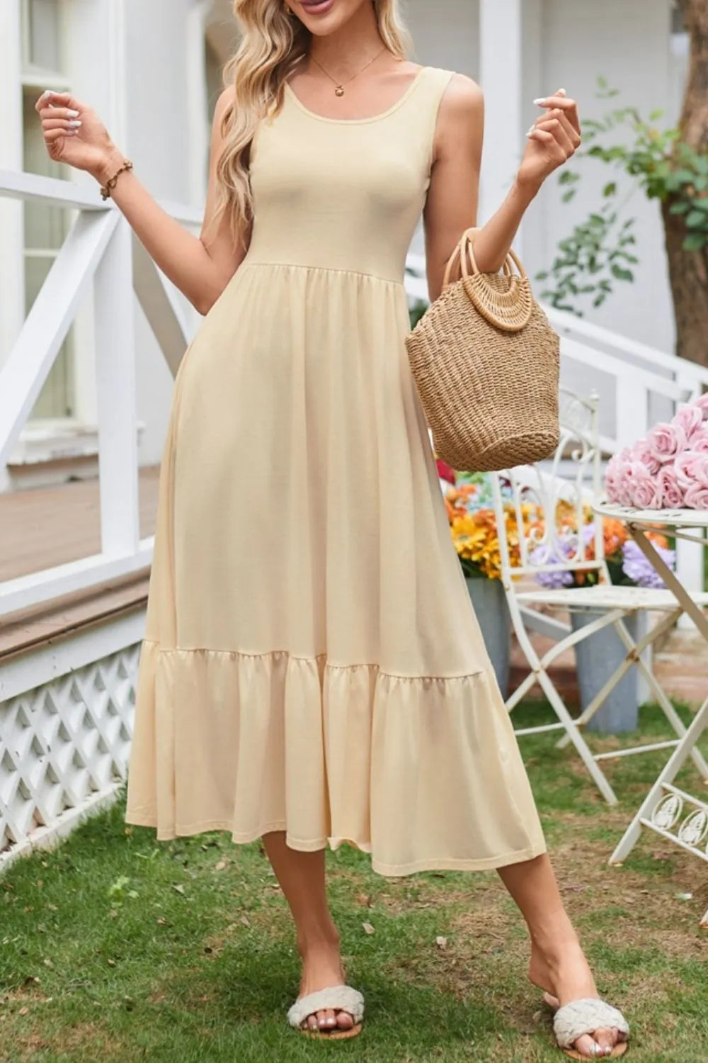 Round Neck Wide Strap Tank Dress (4)