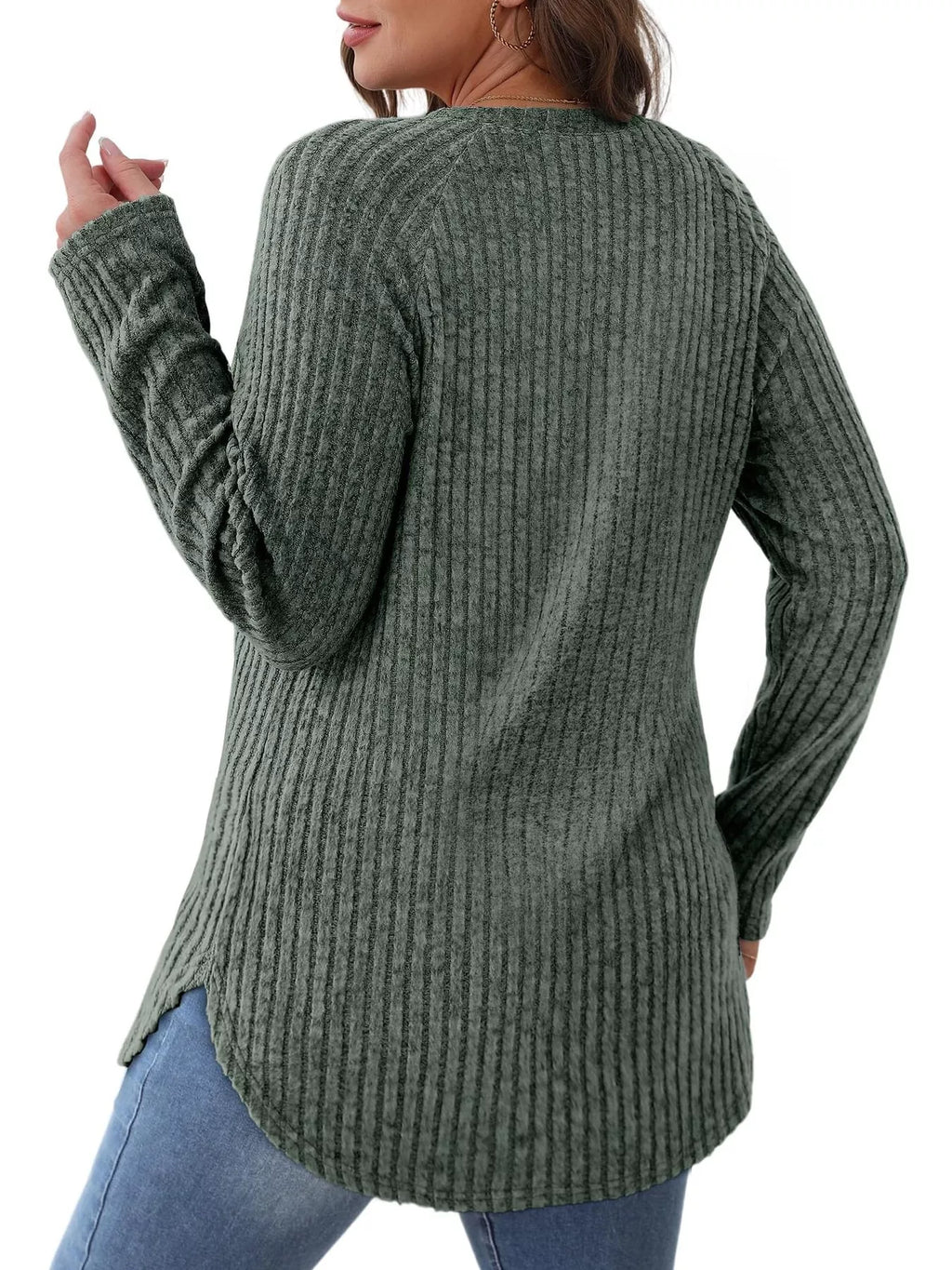 Ribbed Knit Long Sleeve T-shirt (2)