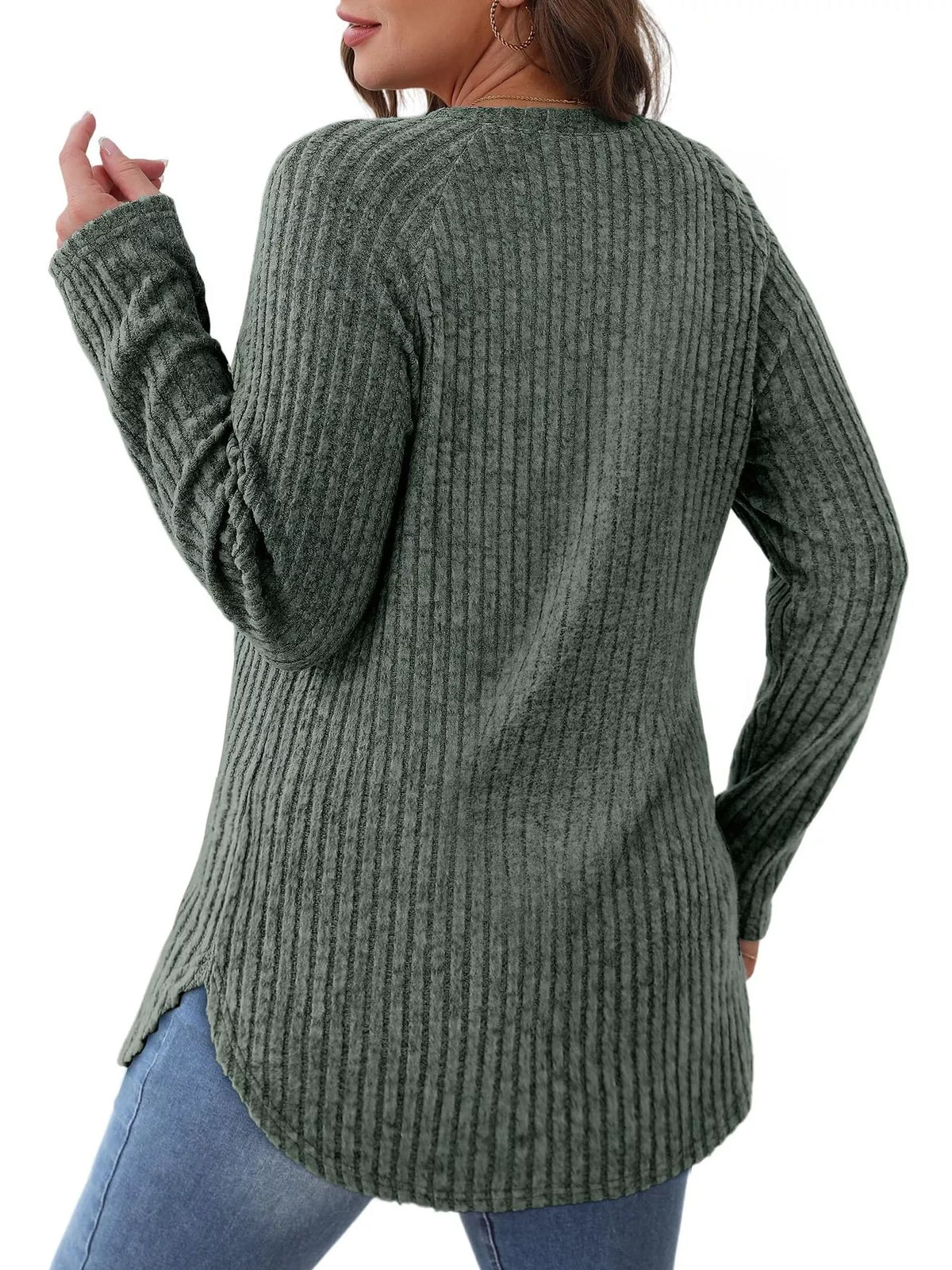 Ribbed Knit Long Sleeve T-shirt (2)