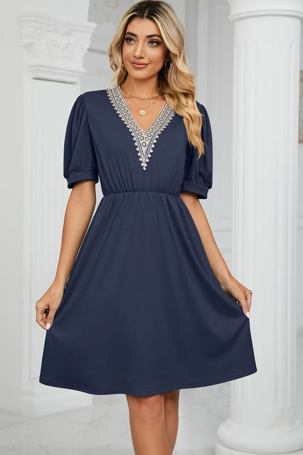 V-neck Puff Sleeve Dress (10)