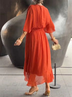 Full Size Flowy Tie Front Midi Dress Flutter Sleeves Plus (5)