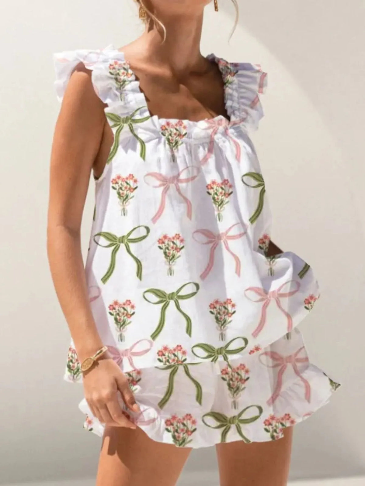 Ruffled Striped Tank Shorts Set (11)