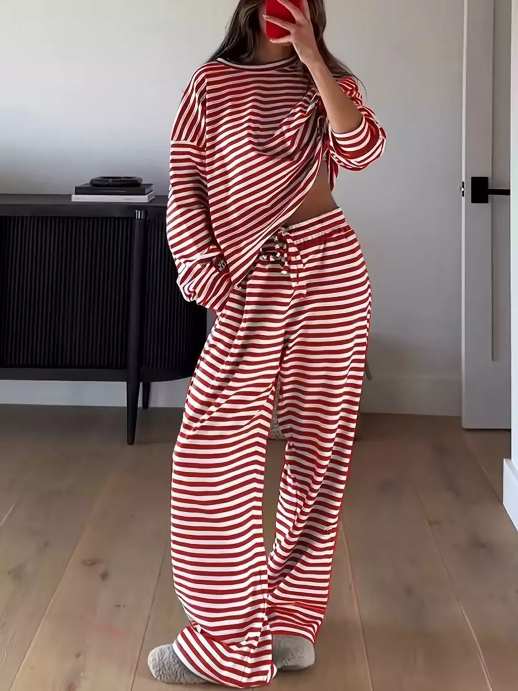 Striped Long Sleeve Top Pants Set (11)