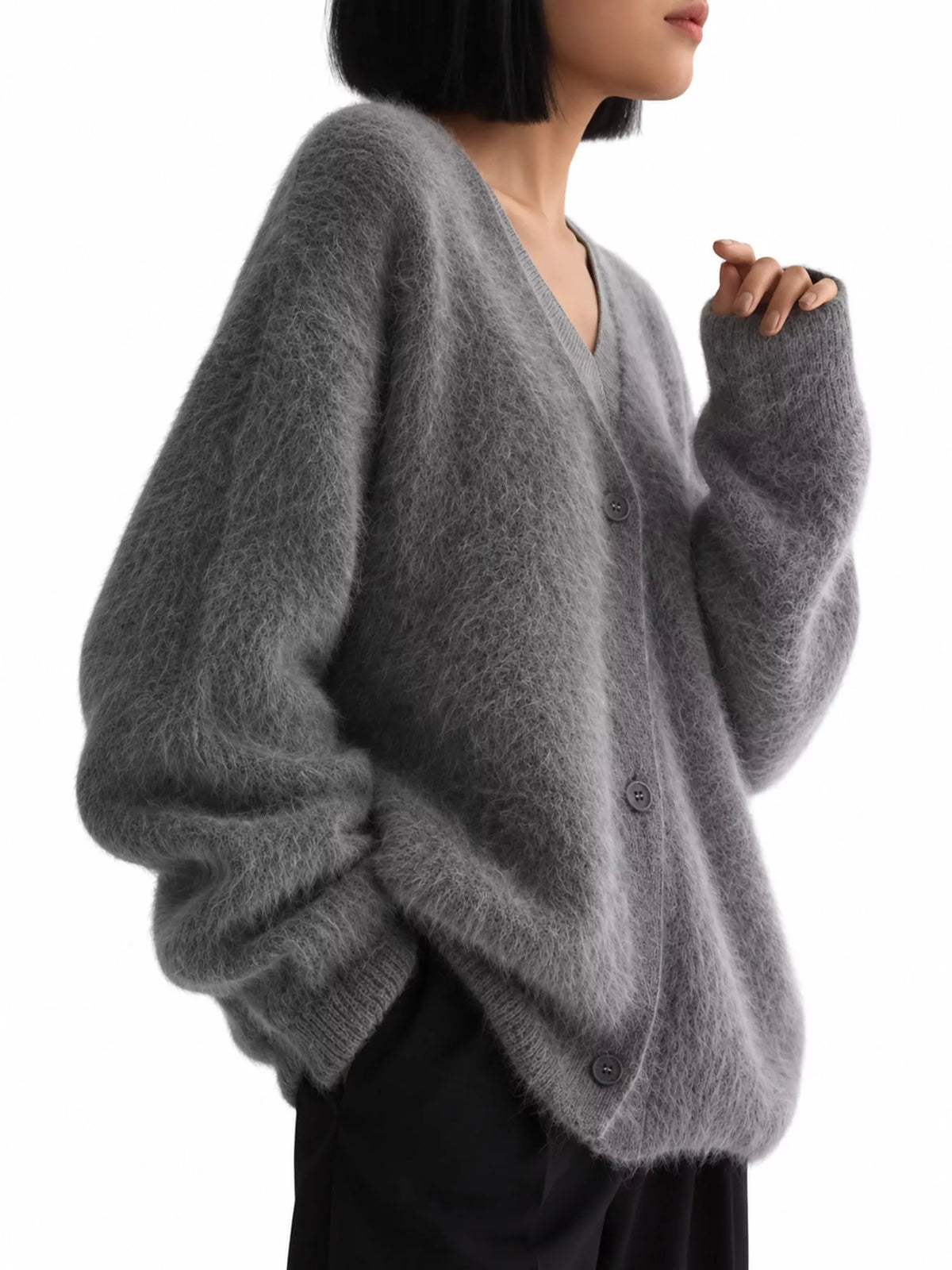 Fuzzy V-neck Button-down Cardigan (7)