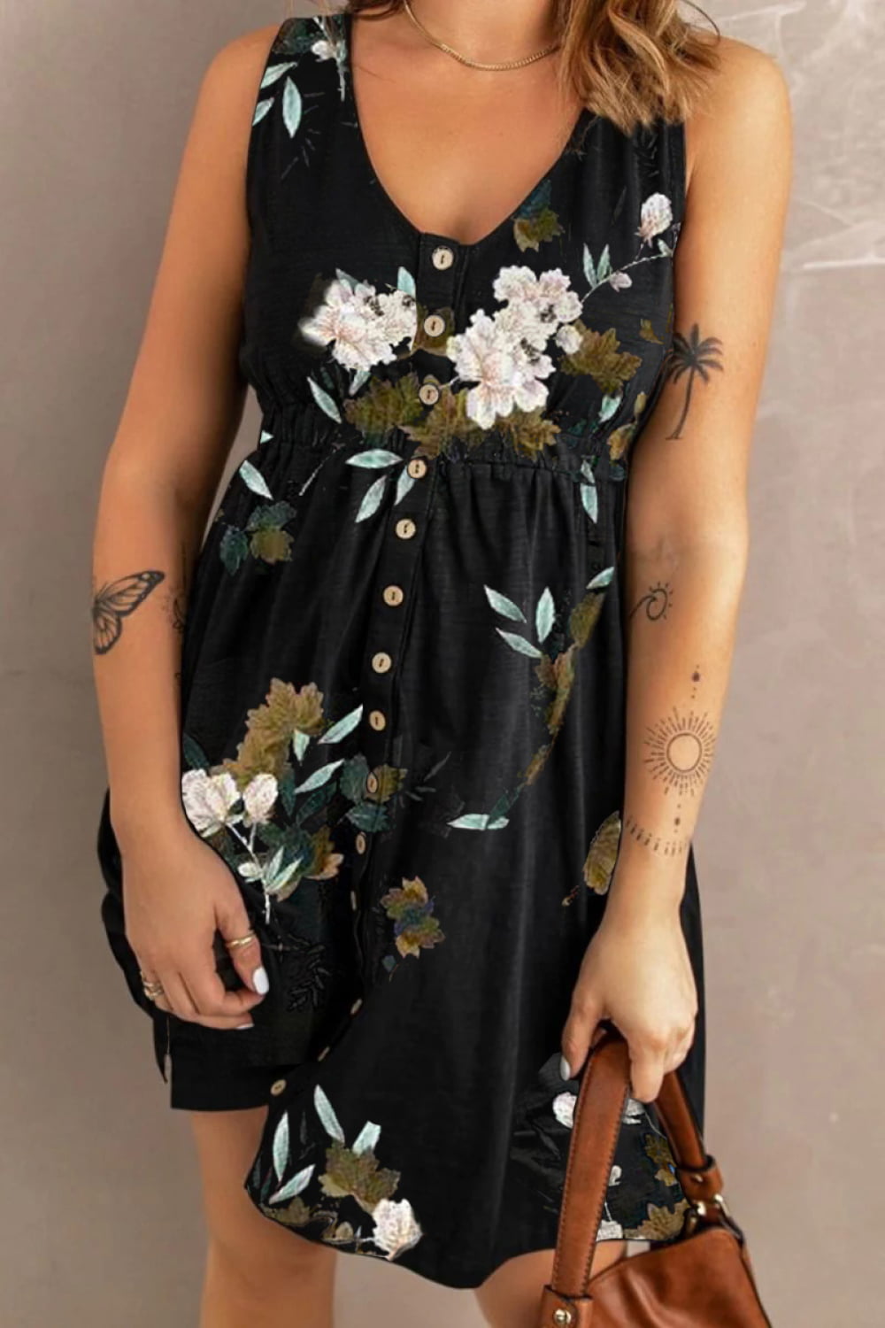 Printed Sleeveless Button Dress (12)