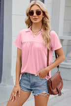 Ruched Johnny Collar Short Sleeve Blouse (19)