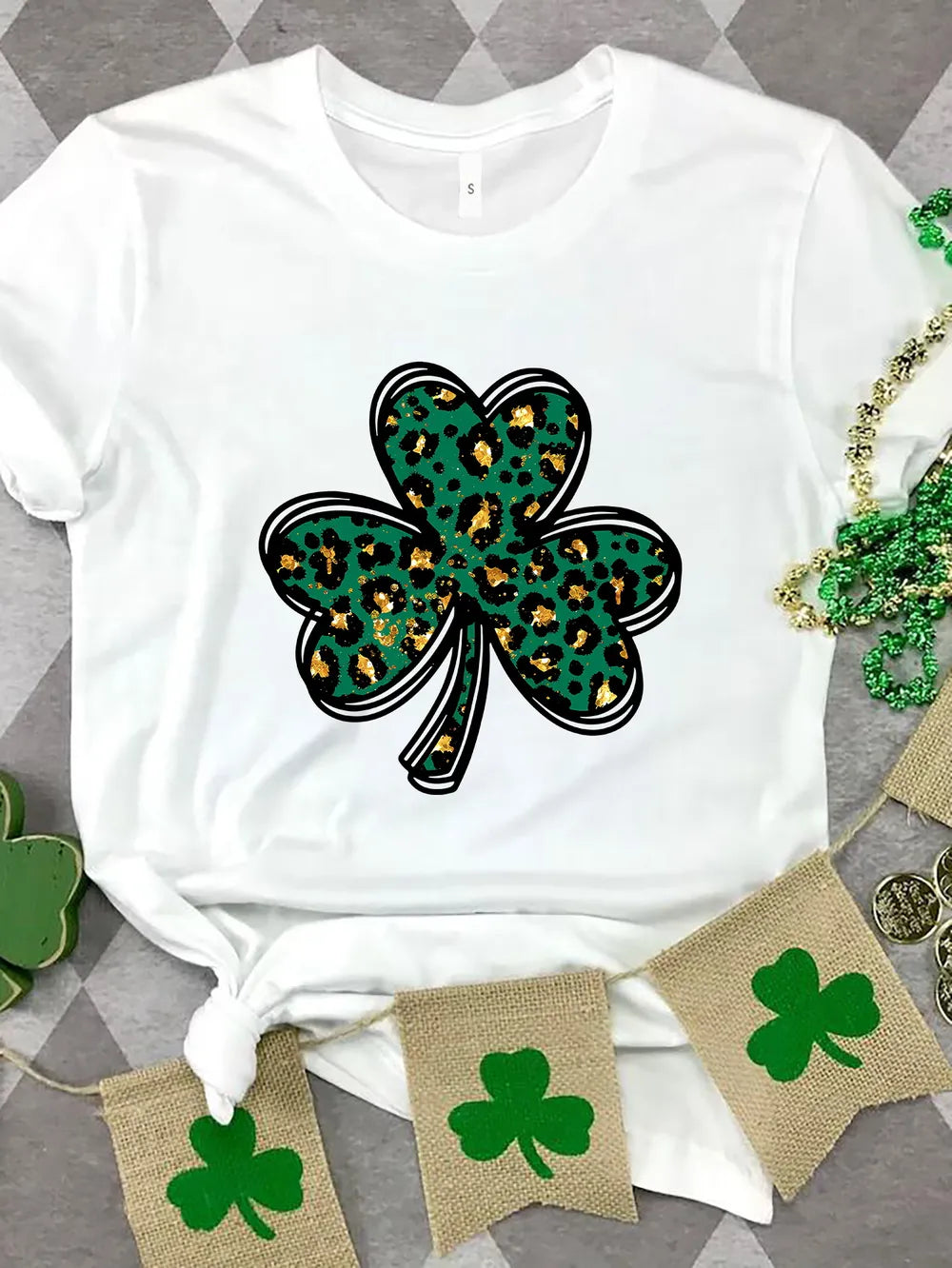 Lucky Clover Round Neck Short Sleeve T-shirt