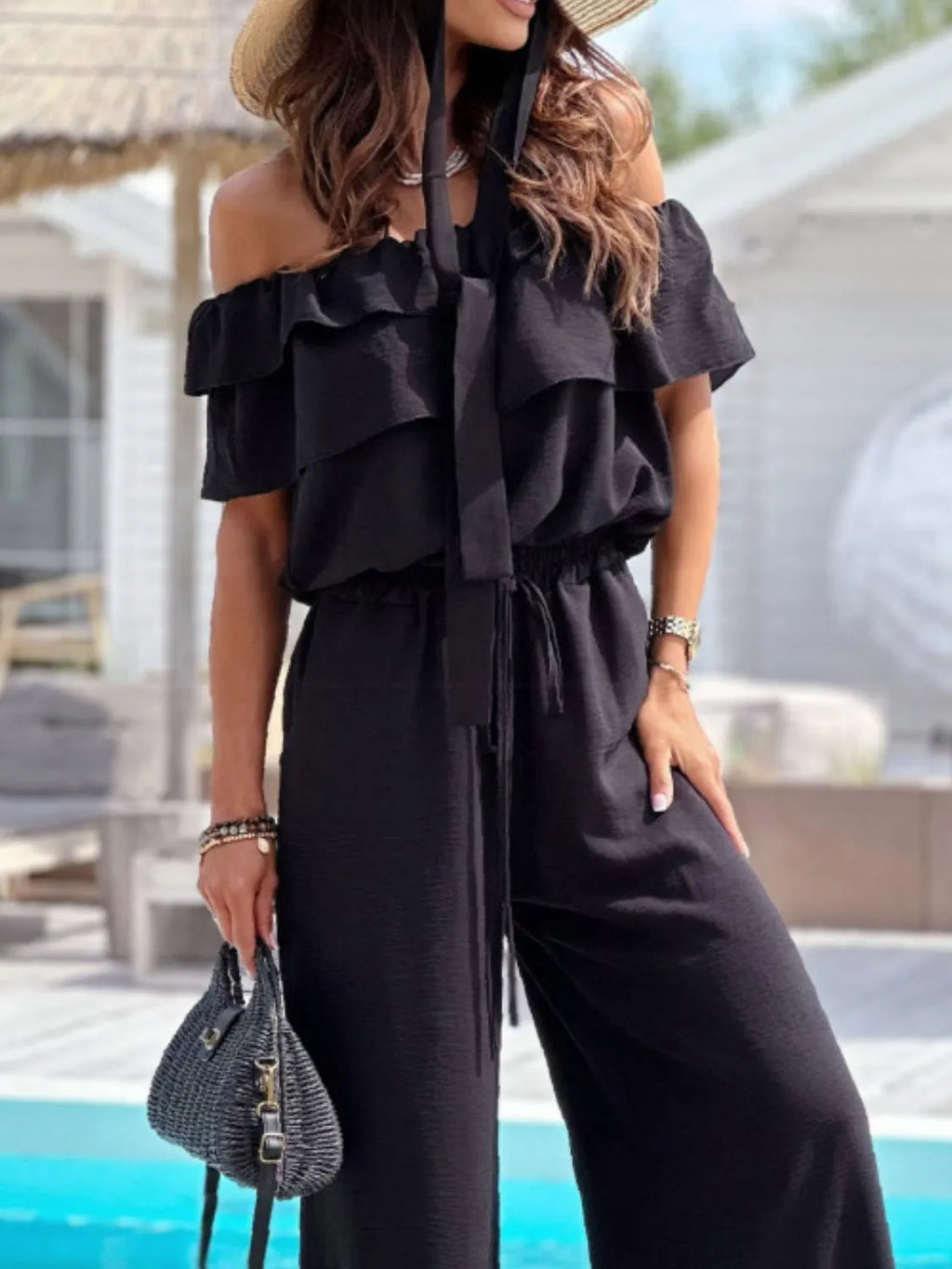 Off-shoulder Ruffled Wide Leg Jumpsuit (4)