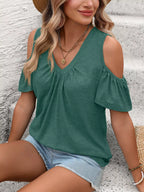 Cold Shoulder V-neck T-shirt (17)