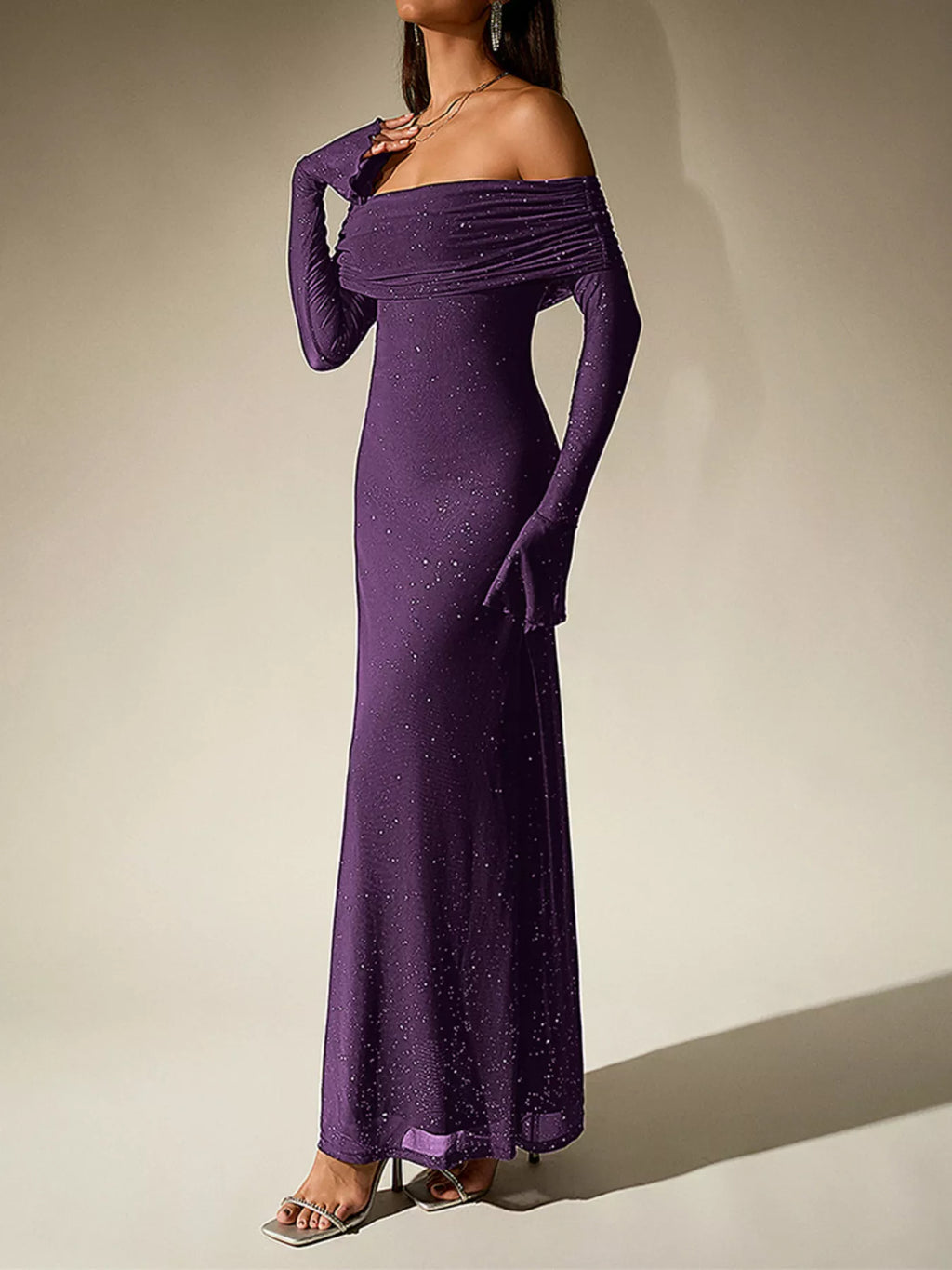 Glitter Off-shoulder Maxi Dress (19)