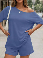 Full Size One Shoulder Top Shorts Set Plus (2)