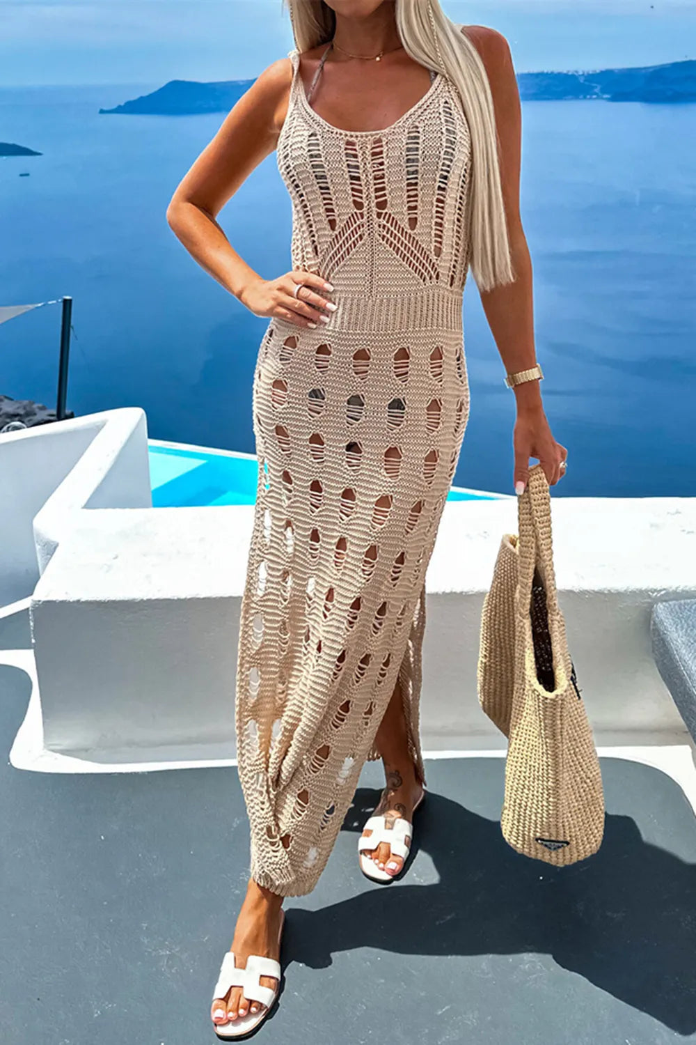 Openwork Slit Scoop Neck Sleeveless Cover Up (3)