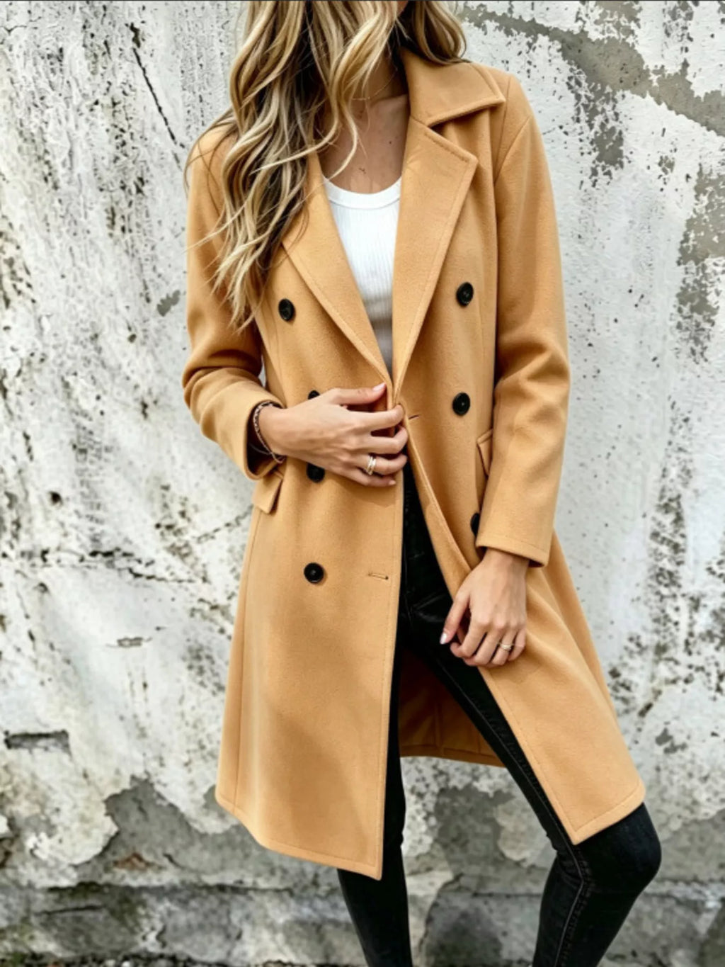 Full Size Double-breasted Lapel Collar Coat Plus