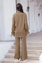 Drawstring Flounce Sleeve Shirt Pants Set (2)