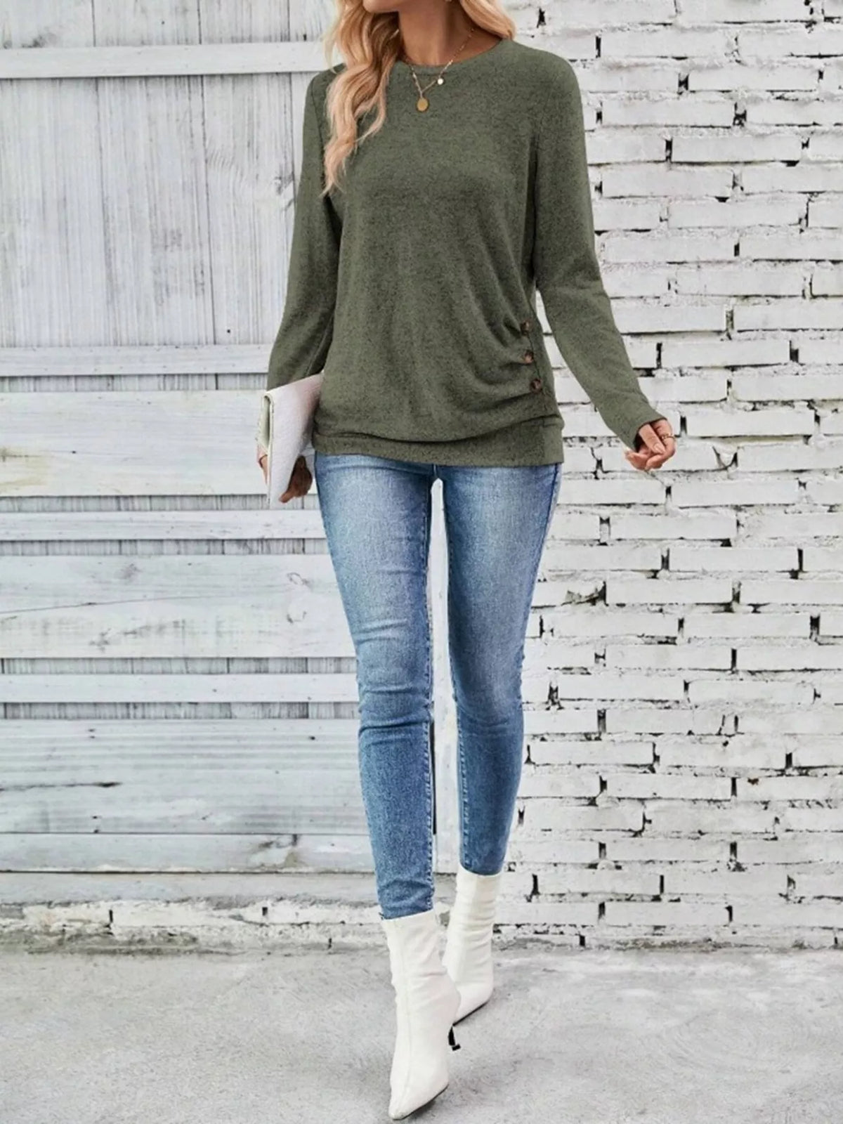 Casual Decor Button Long Sleeve T-shirt (22)