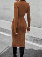 Full Size Mock Neck Cable Knit Sweater Dress Front Slit Plus (6)
