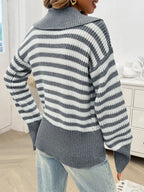 Striped Collared Neck Long Sleeve Sweater (21)