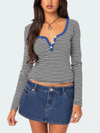 Buttoned Striped Long Sleeve T-shirt