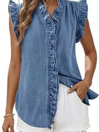 Ruffle Trim V-neck Sleeveless Denim Top (2)