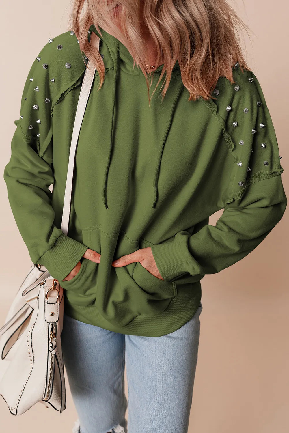 Rivet Drawstring Long Sleeve Hoodie (2)