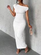 One-shoulder Textured Maxi Dress
