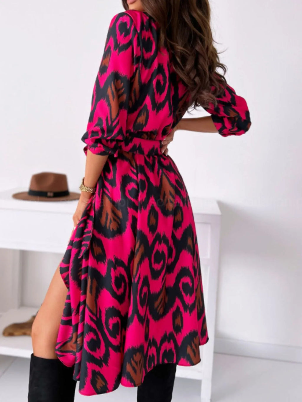 Printed Tie Waist Midi Dress (15)