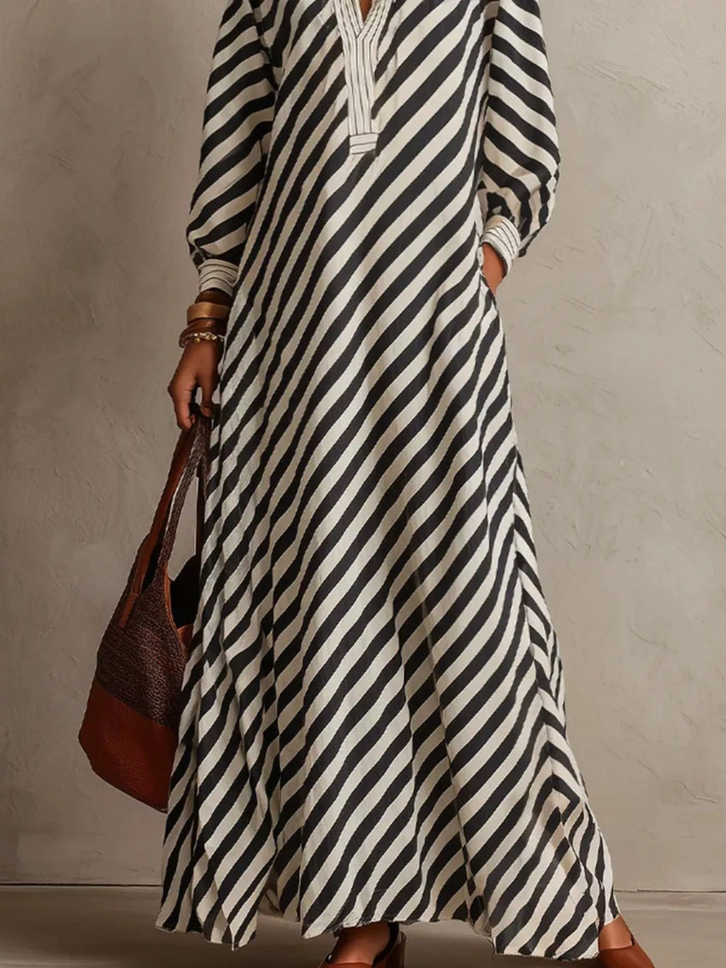 Striped Long Sleeves Maxi Dress (3)