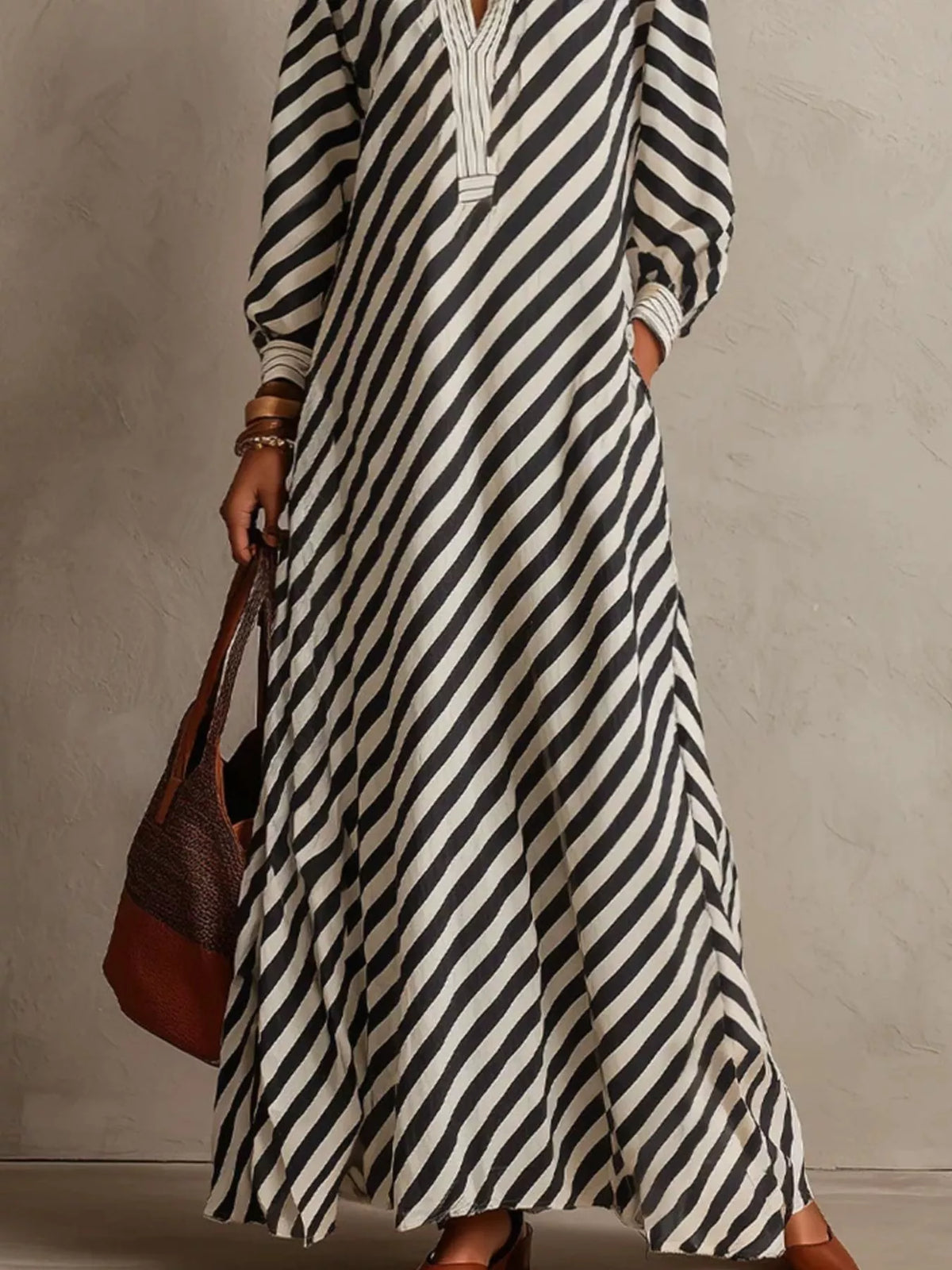 Striped Long Sleeves Maxi Dress (3)