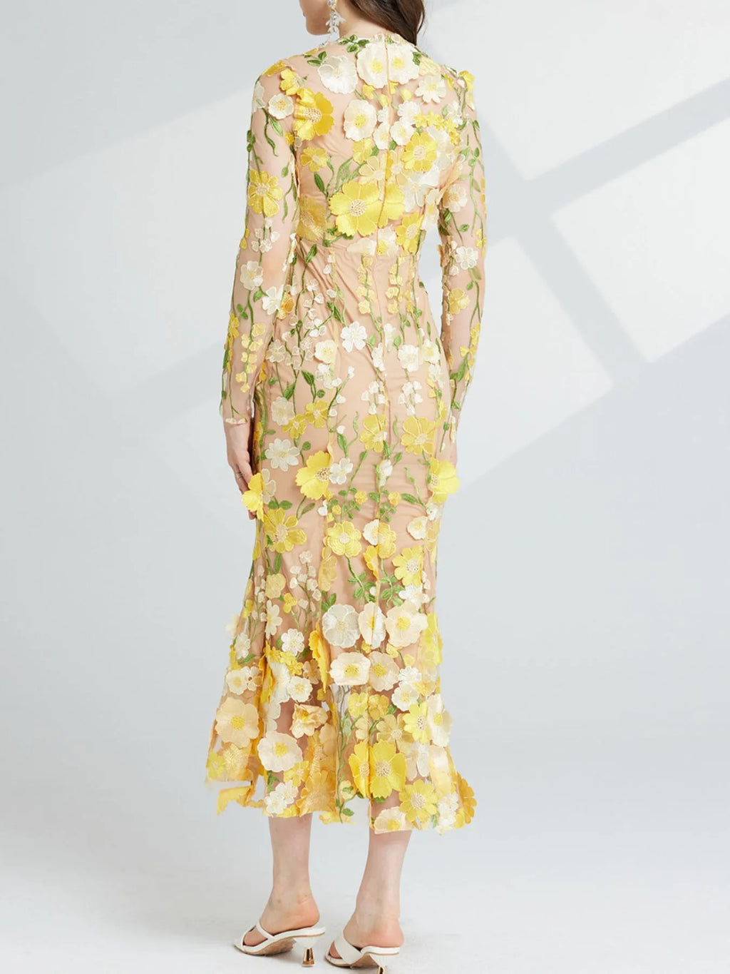 Floral Embroidered Mesh Long Sleeve Midi Dress (23)